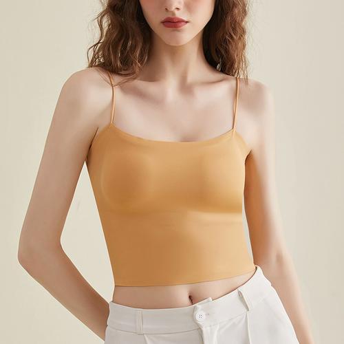冰丝短款吊带抹胸固定一体杯一字领细带裹胸齐腰款背心式性感内衣