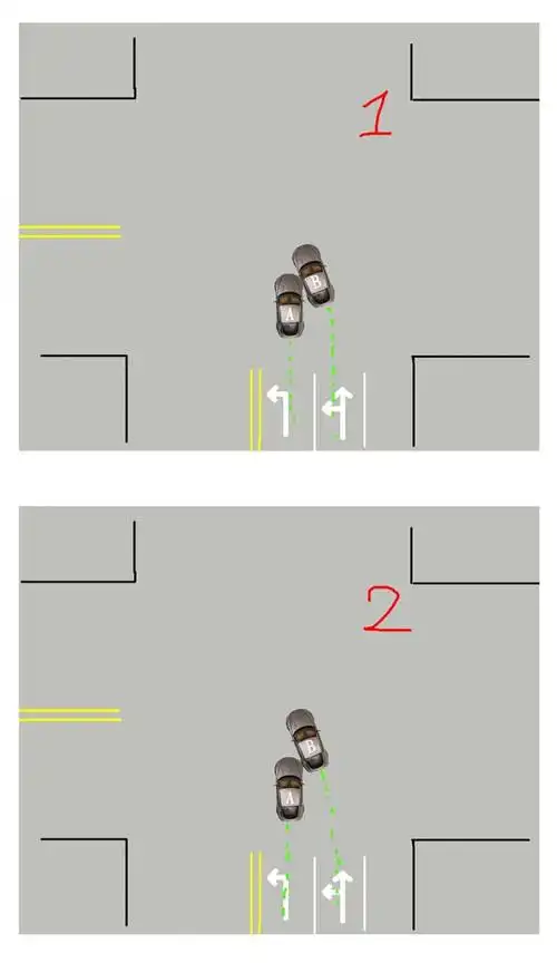 文字论坛 汽车论坛       图1和图2两个情况,   两车都要左转弯,在