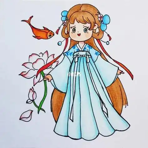 马克笔手绘 | 古风少女附线稿线稿马克笔古风手绘博主简笔画