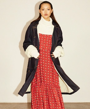 uooyaa乌丫2014冬装新款橘色落肩翻领长大衣