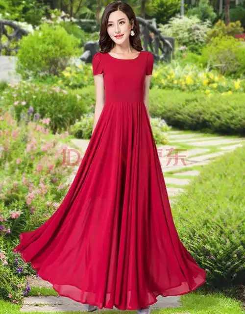 2020新款2020夏季新款飘逸渡假沙滩裙超长款气质修身大摆雪纺连衣裙