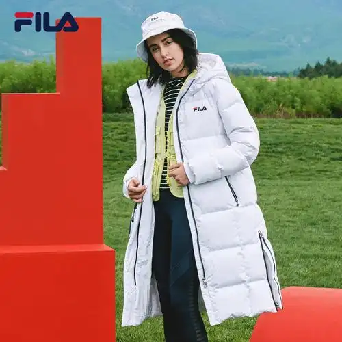 fila斐乐女子羽绒服2020冬季新款休闲中长款过膝连帽时尚运动外套