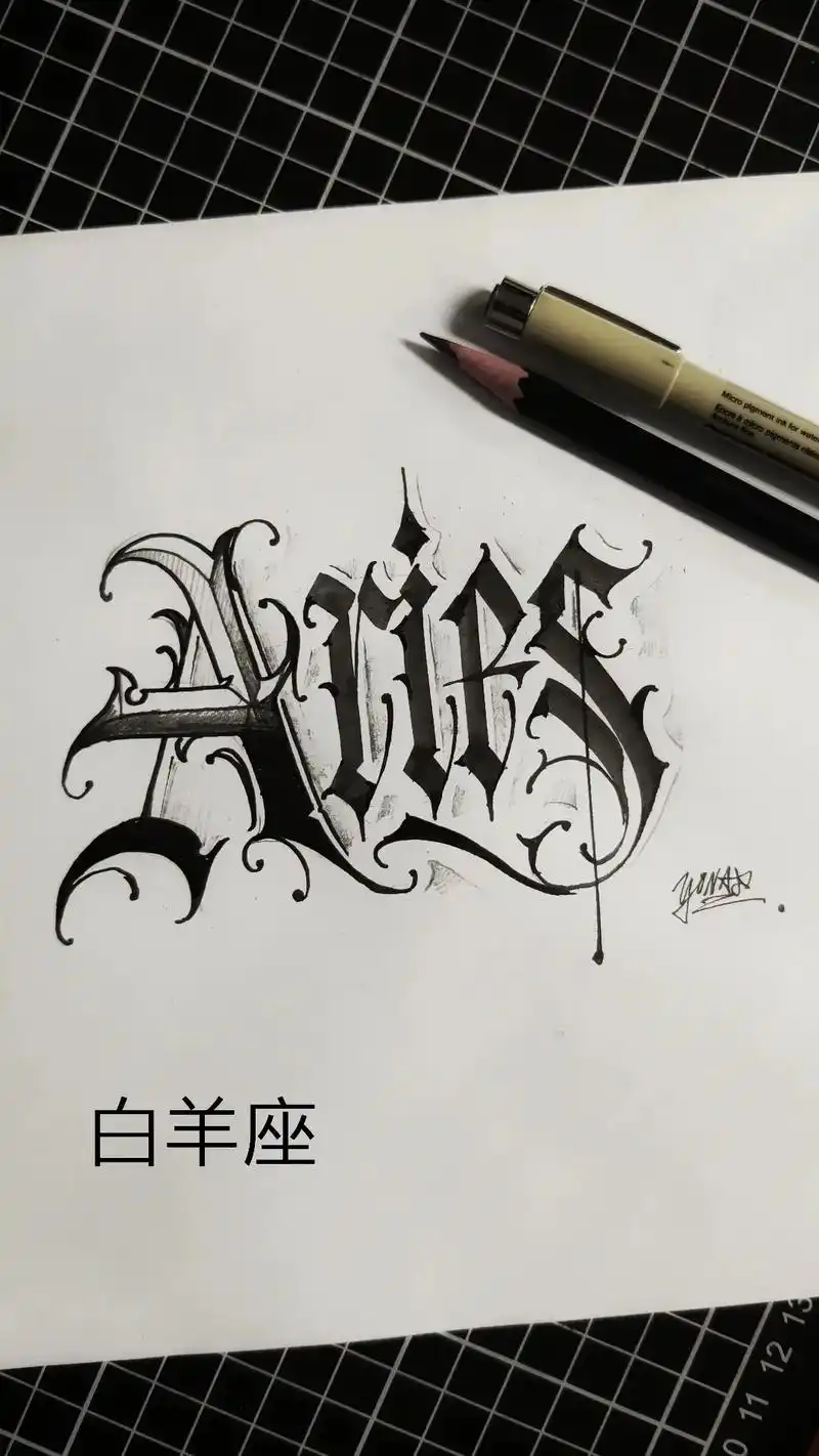 花体字纹身,十二星座,全手稿 #原创 #花体字设计 #花体字 - 抖音