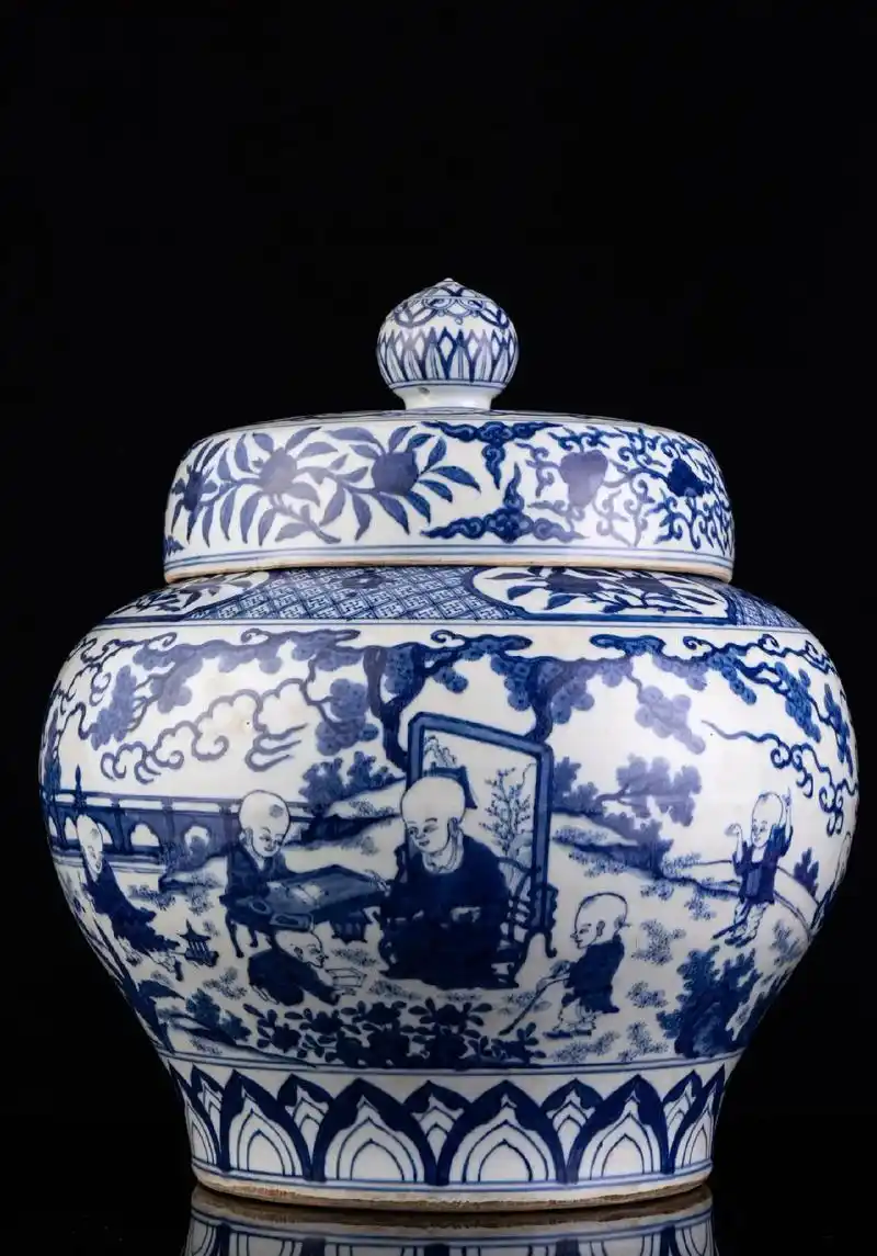 明嘉靖 青花庭园婴戏图纹盖罐#瓷器收藏 #古董收藏 #明清青 - 抖音