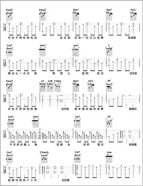 浪费吉他谱林宥嘉吉他图片谱3张