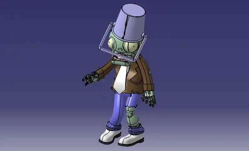 植物大战僵尸铁桶僵尸造型3d模型图纸 igs格式