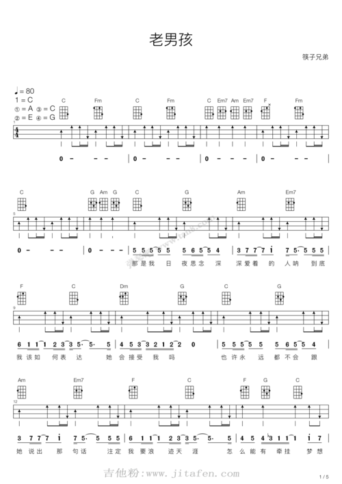 老男孩(尤克里里弹唱谱) 吉他谱