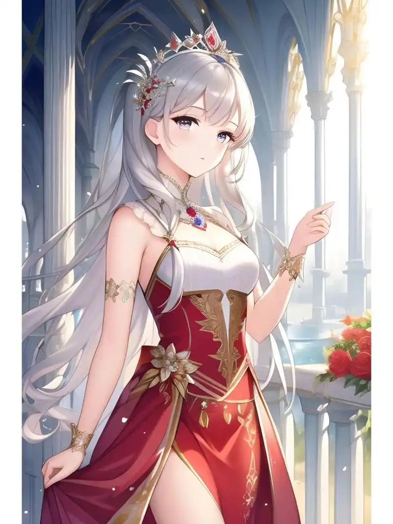 红系高贵晚礼服裙装,动漫二次元绘画人物