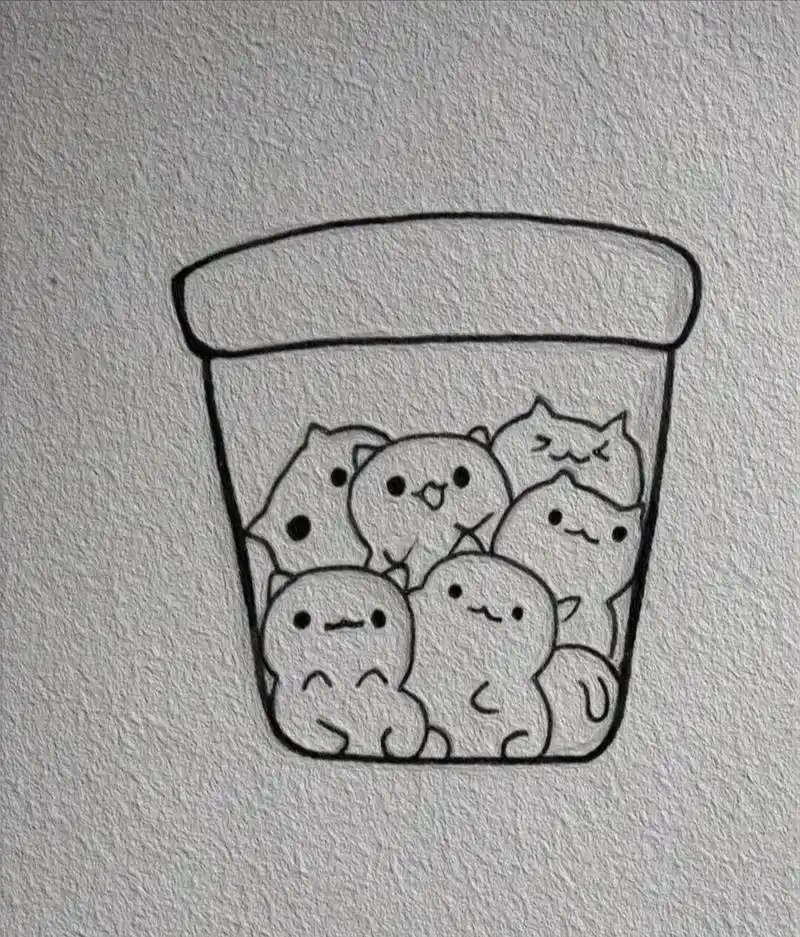 简单的简笔画/杯子中的小猫 是不是特别可爱呢?真的特别简单,只需要先