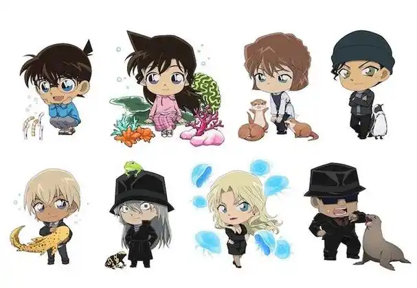 名侦探柯南水族馆q版周边,琴酒头上有青蛙,伏特加被海豹吓一跳