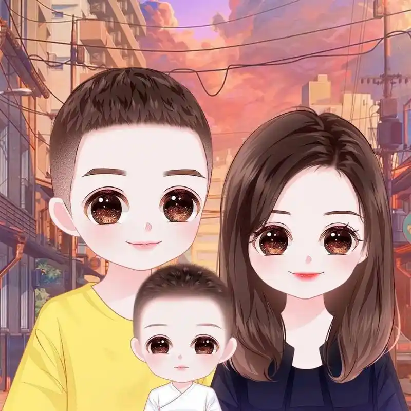 全家福头像|三口之家头像|漫画头像
