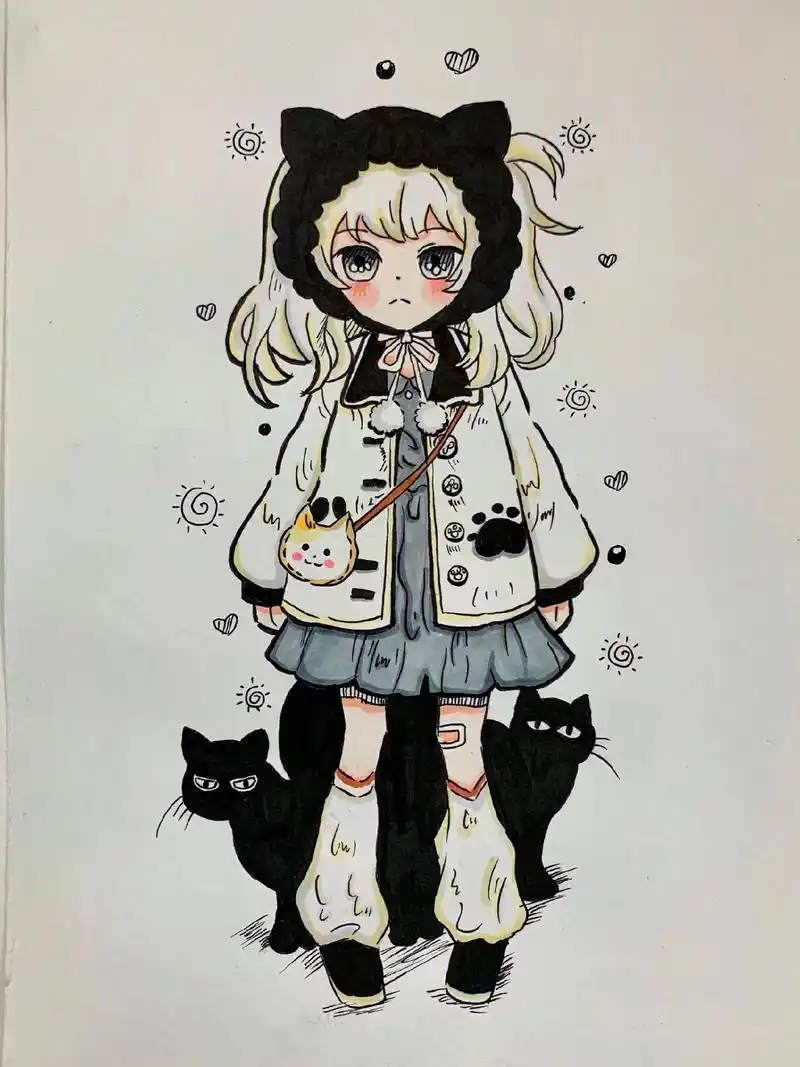 黑白动漫素材绘画过程图.#手绘 #二次元 #q版人物 #漫画 - 抖音