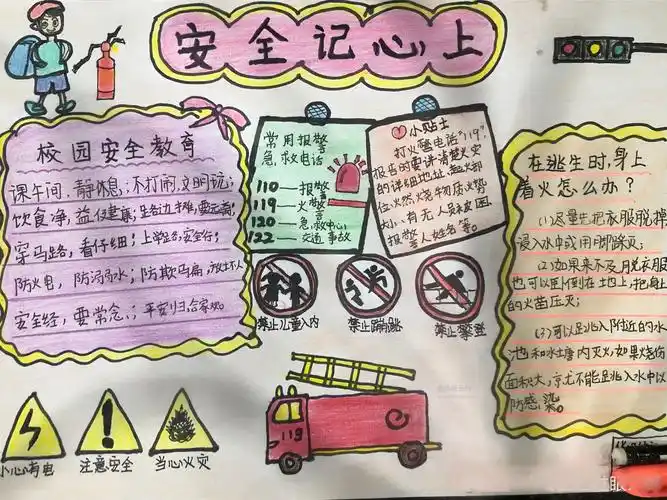 安全手抄报图片:安全记心上 - 安全手抄报 - 老师板报网