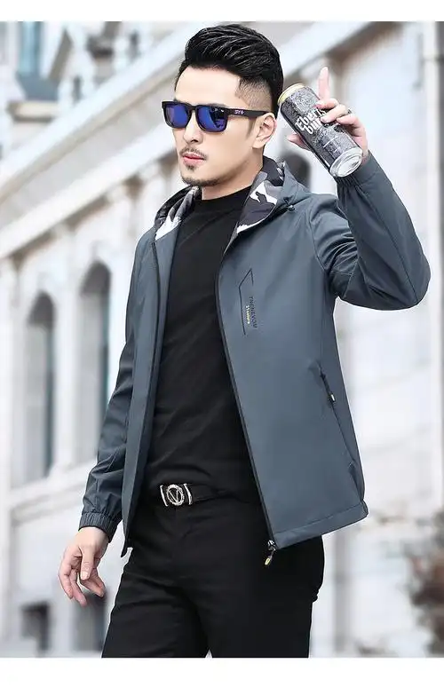 男春秋男士短款夹克薄款新品中青年修身百搭连帽茄克男外套上衣男装