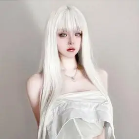 假发女长发白色直发自然cos万用二次元lolita空气刘海全头套式