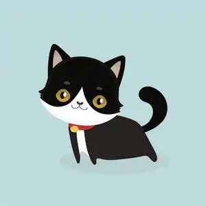 长着大眼睛的可爱的卡通黑猫.矢量图照片