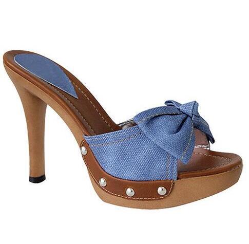 一吻定情韩国代购女鞋夏季新款超高大坡跟牛仔布凉鞋888