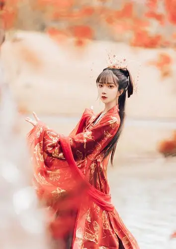 美人妆新款传统汉服中国风南雅集两片式齐胸仙女裙古装服装红色