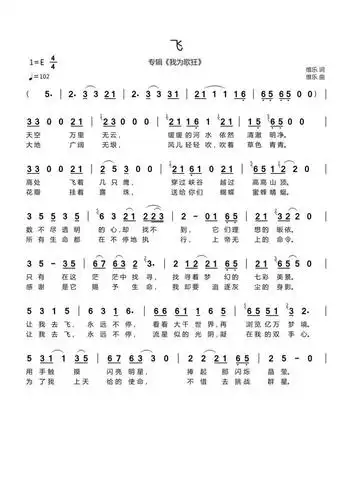 《飞》歌谱of《我为歌狂》