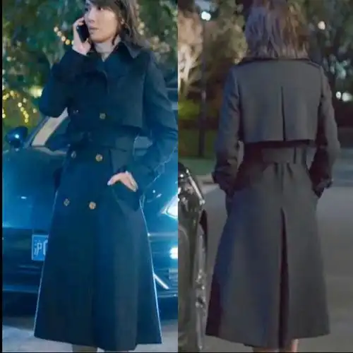 欢乐颂2刘涛安迪明星同款双排扣黑色风衣女中长款2020春秋外套潮