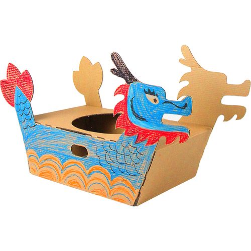 端午节龙舟手折纸 端午节幼儿园赛龙舟儿童涂色纸船手工龙舟纸箱可