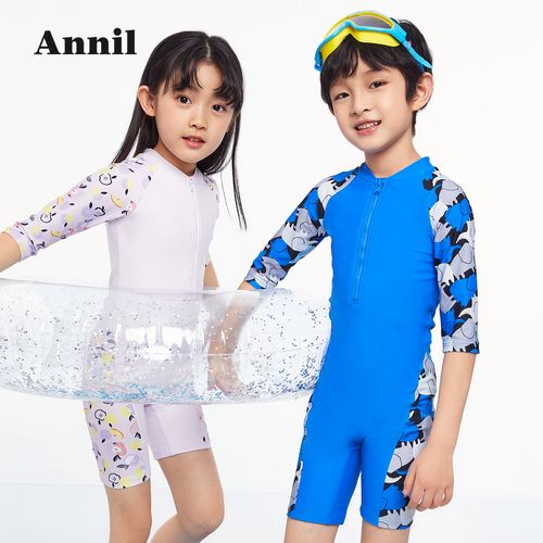 安奈儿男女童装短袖连体泳衣套装2022夏款清新泳衣裤