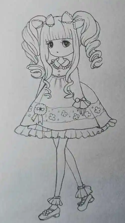 简画卷发的小女孩