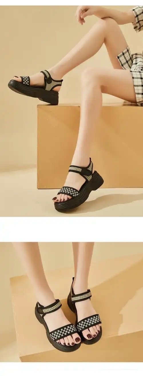 达芙妮运动凉鞋女2022年夏季新款防水台魔术贴松糕底沙滩鞋日常休闲