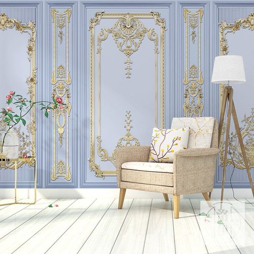 法式轻奢壁纸3d浮雕洛丽塔公主风墙布卧室复古宫廷欧式石膏线墙纸