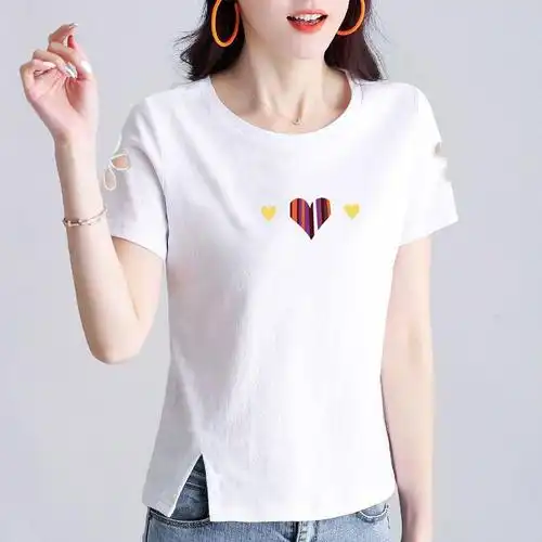 蕙茞纯棉短袖t恤女韩版镂空破洞时尚夏季百搭圆领上衣女装白色体恤潮