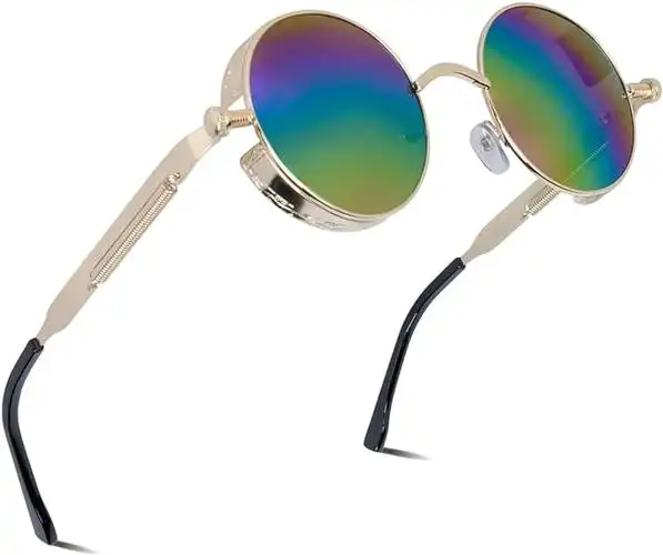 besbomig 复古圆形太阳镜蒸汽朋克风格眼镜 - 复古 uv400 防护圆形