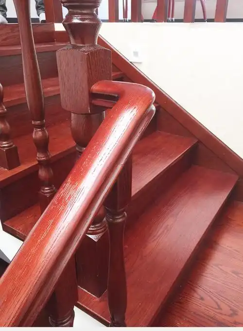 室内简约大气实木红橡立柱楼梯实木扶手支持定制厂家直销
