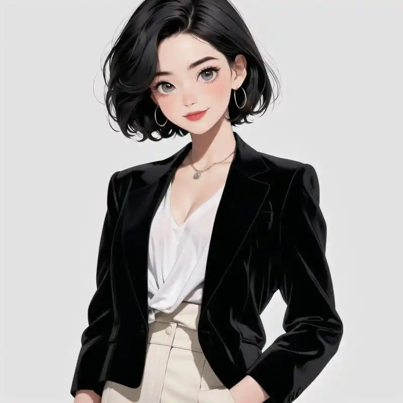 7815短发酷飒黑西装女生头像