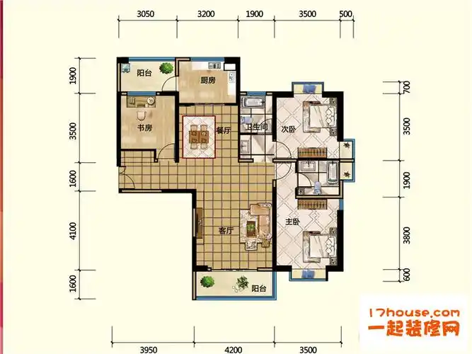 106平米两室一厅一居户型图