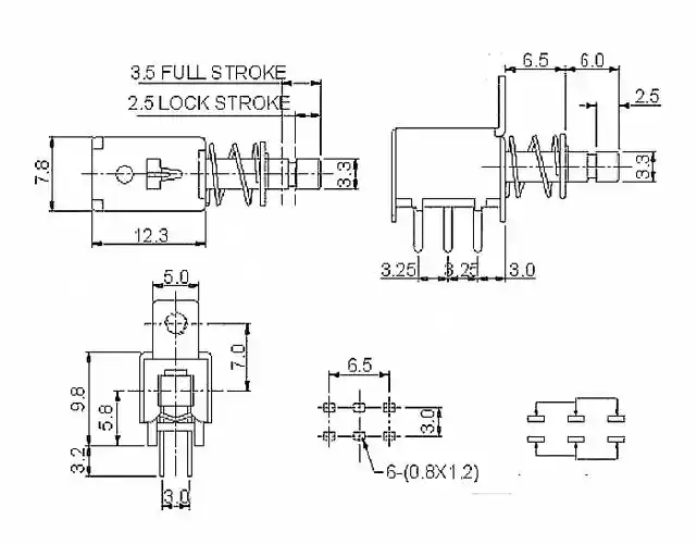 开关a03直键ps22f02无锁按钮红色双排6脚带上其他开关元件及附件