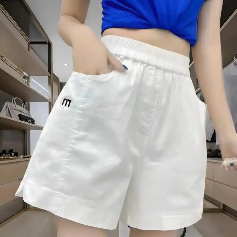 韩版白色高腰短裤女2024夏季新款百搭松紧腰女装显瘦a字阔腿 - 抖音