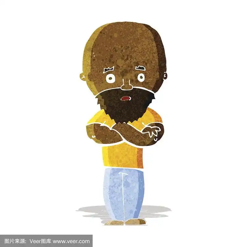 卡通震惊光头男子的胡子