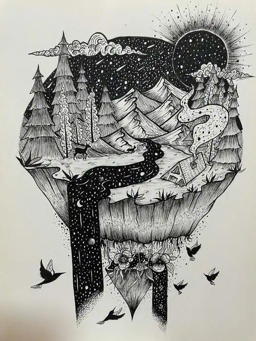 线描针管笔手绘