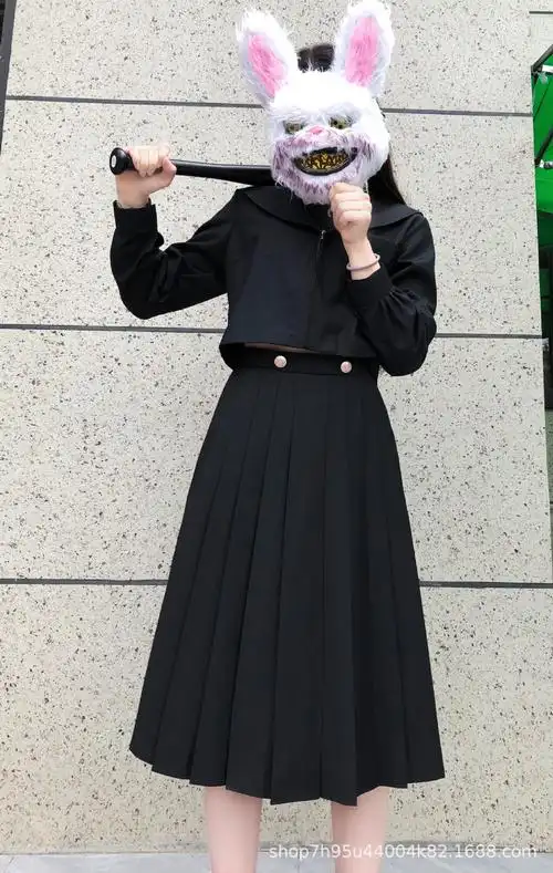 黑无本基础款关东襟长袖水手服jk制服套装