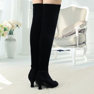 子高舞靴女士女靴跳底软跟交谊拉丁舞鞋l长筒高筒膝冬天初学.