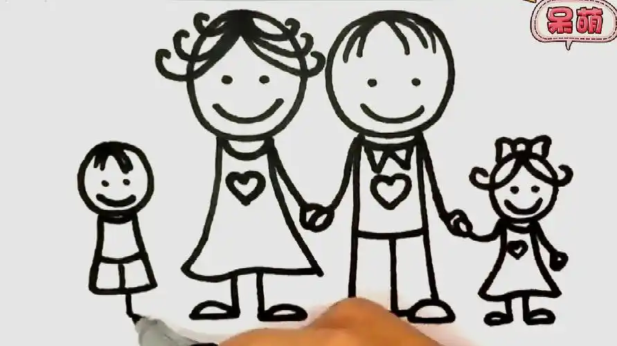 一家人简笔画:快乐的一家四口,小朋友你们get到了吗