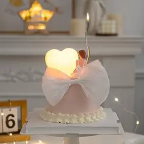 2023母亲节发光爱心灯蛋糕装饰大蝴蝶结裙摆摆件背影妈妈生日插件