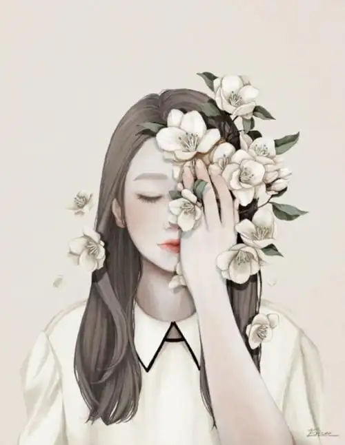 手绘 眯眼 遮脸 花 淑女 - 堆糖,美图壁纸兴趣社区