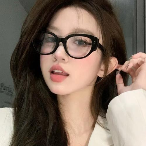 复古猫眼黑框眼镜女早八素颜神器斯文菱形脸椭圆防蓝光平光镜猫型