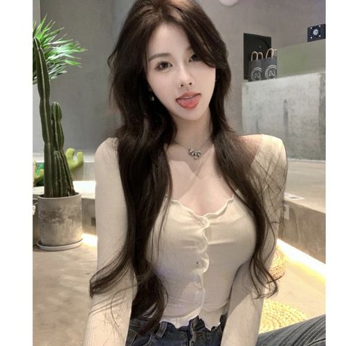 直播衣服女主播服装上镜性感v领显胸大气质小心机纯欲甜辣上衣秋