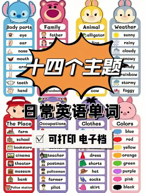 英语启蒙必备十四个可爱主题英语单词