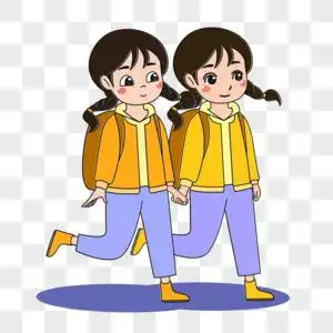 手牵手一起上学的姐妹俩图片素材