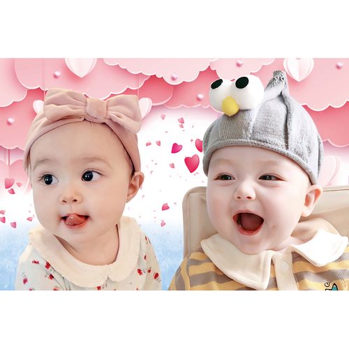 龙凤胎宝宝画宝宝海报可爱胎娃娃图片早胎教挂画萌娃婴儿墙贴男女