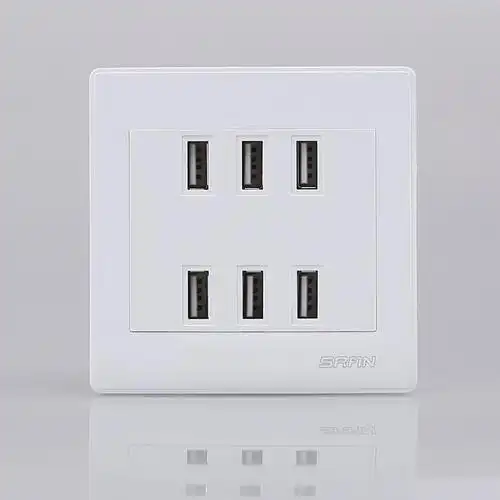 尚然六口usb插座 86型墙壁面板 220v 36v 手机数据线快速充电插座