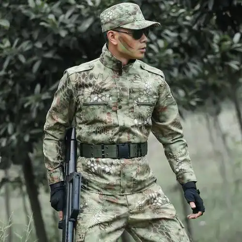 盾郎秋季户外军迷服饰男蟒纹迷彩作训服套装特种兵野战工作服外套